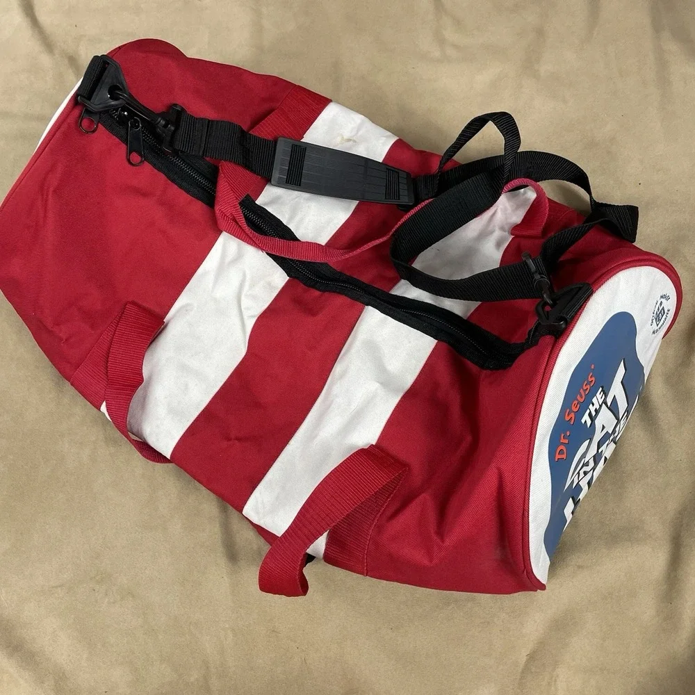 Rare Dr Seuss The Cat In The Hat Duffel Bag Red White Striped Logo